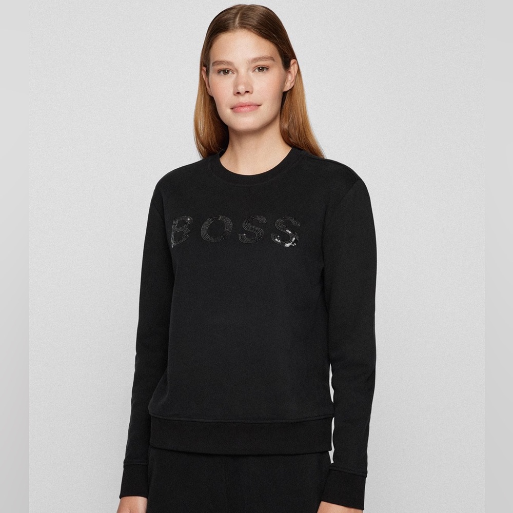 NWT BOSS Organic Cotton Sweatshirt w/Sequin Logo